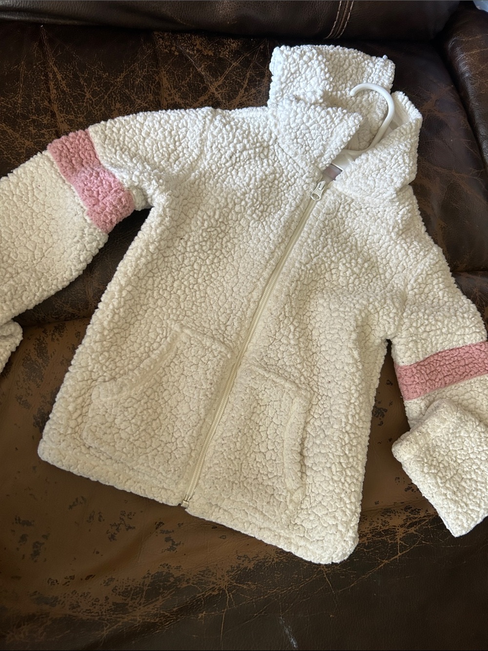 The Children's Place Cream Sherpa Pea Coat with Pink Accents
